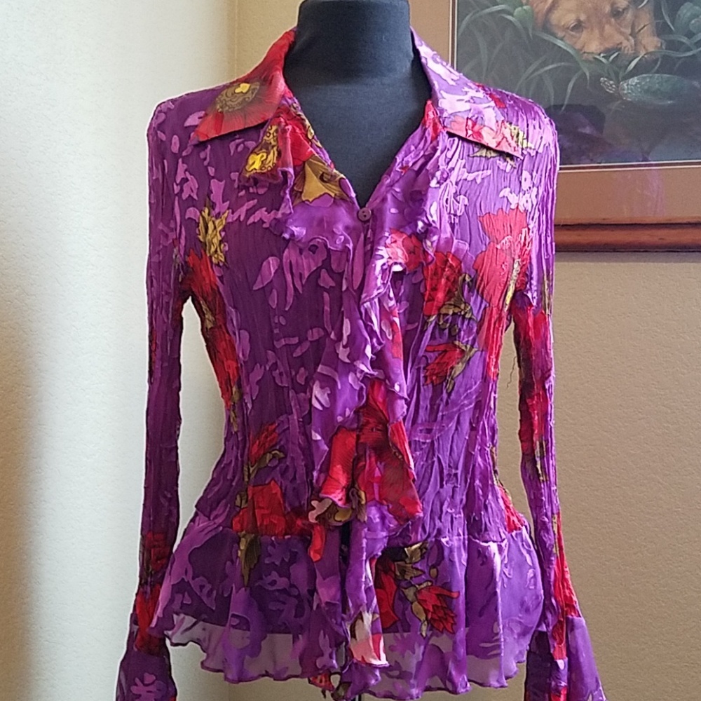 Purple and red blouse.